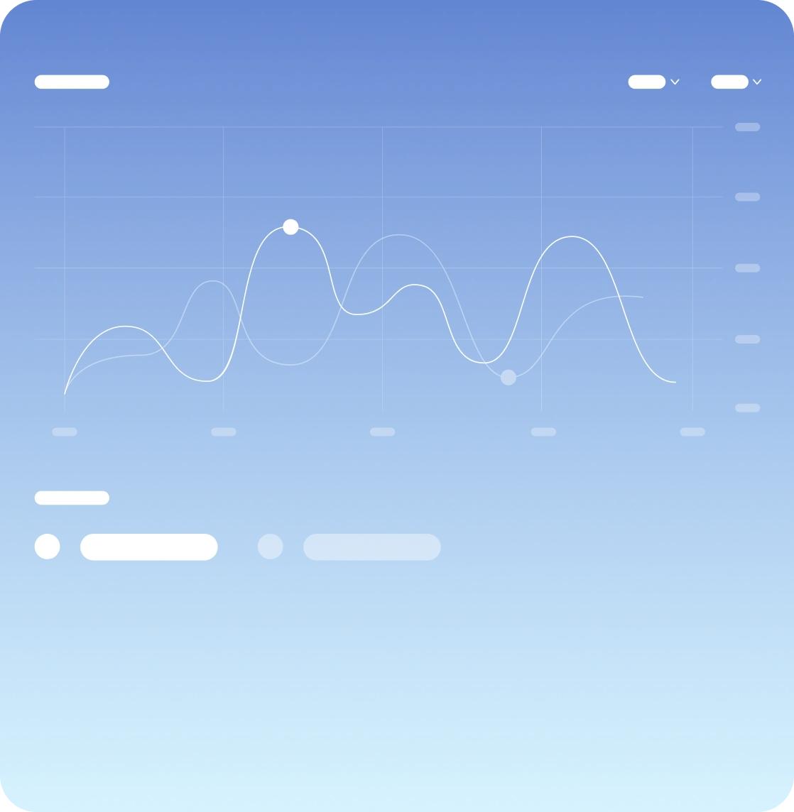 Minimalist line graph with data points on blue background